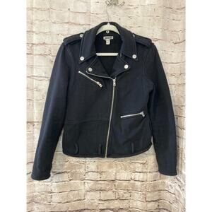 Quiksilver Moto Jacket Womens Large Black Asymmetric Zip Up Heavyweight Stretch